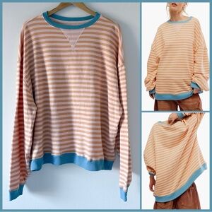 NWOT Free People We The Free Classic Striped Crewneck Size Small Latte Combo